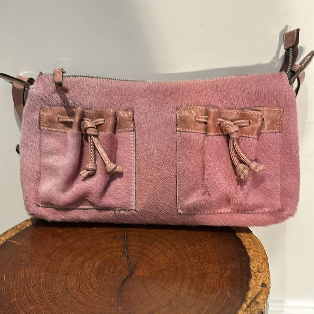 Italian Leather Mania Cowhide Handbag Dusty Pink Shoulder Bag Adj strap EUC - Picture 5 of 12